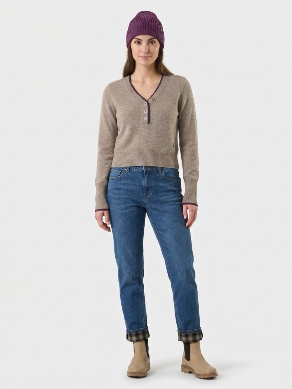 🏔️ Smartwool Womens M Oatmeal 100% Merino Wool V-Neck Henley Button Sweater
